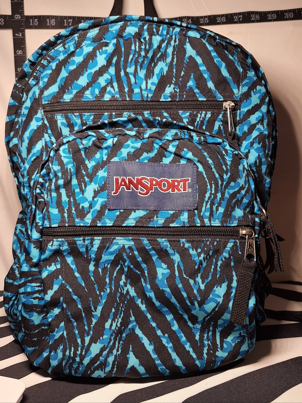 Jansport Backpack, Zebra Stripes, Black & Blue